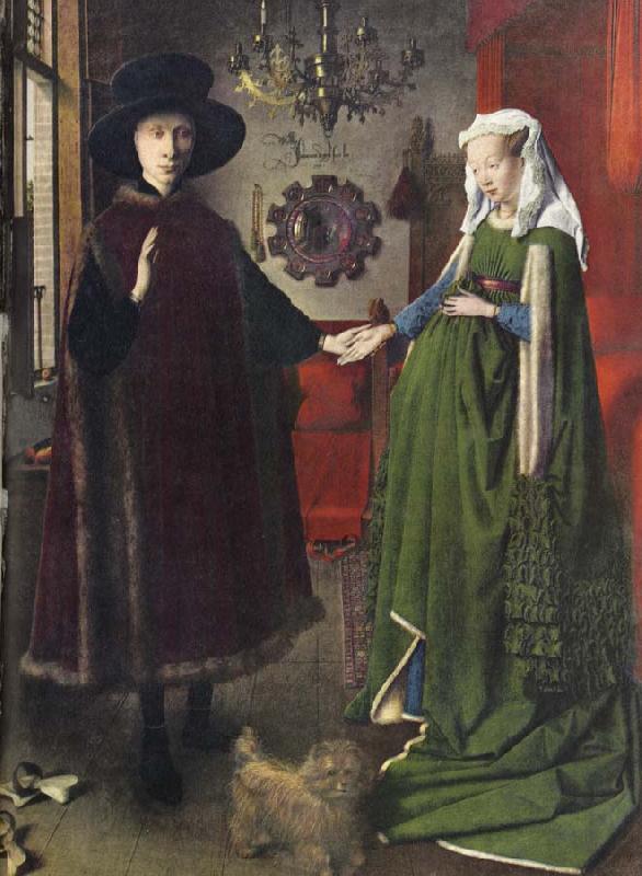Jan Van Eyck The Italian kopmannen Arnolfini and his youngest wife some nygifta in home in Brugge oil painting image